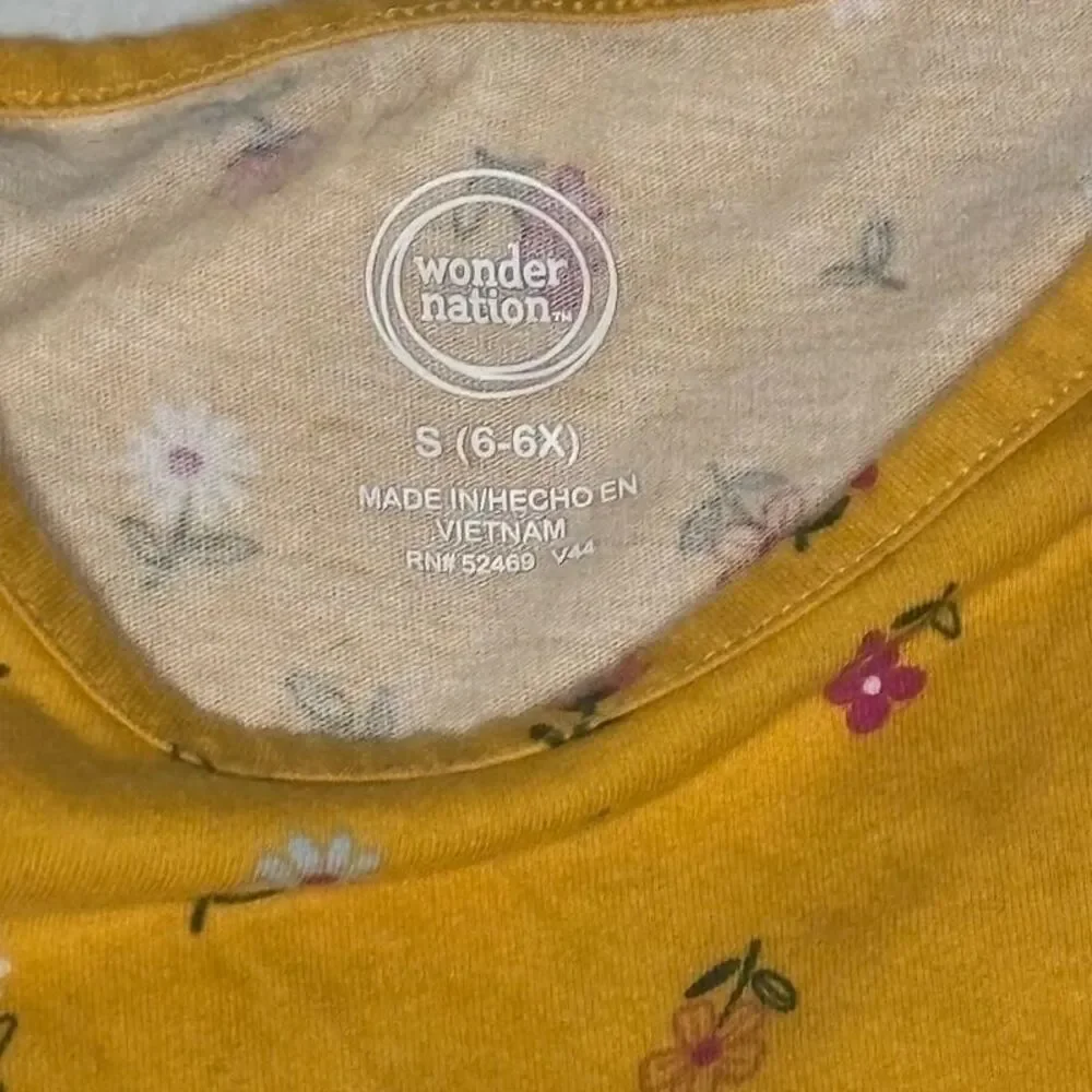 Wonder Nation Girls Yellow Floral Dress Size S (6-6X) | Kids Pocket Dress